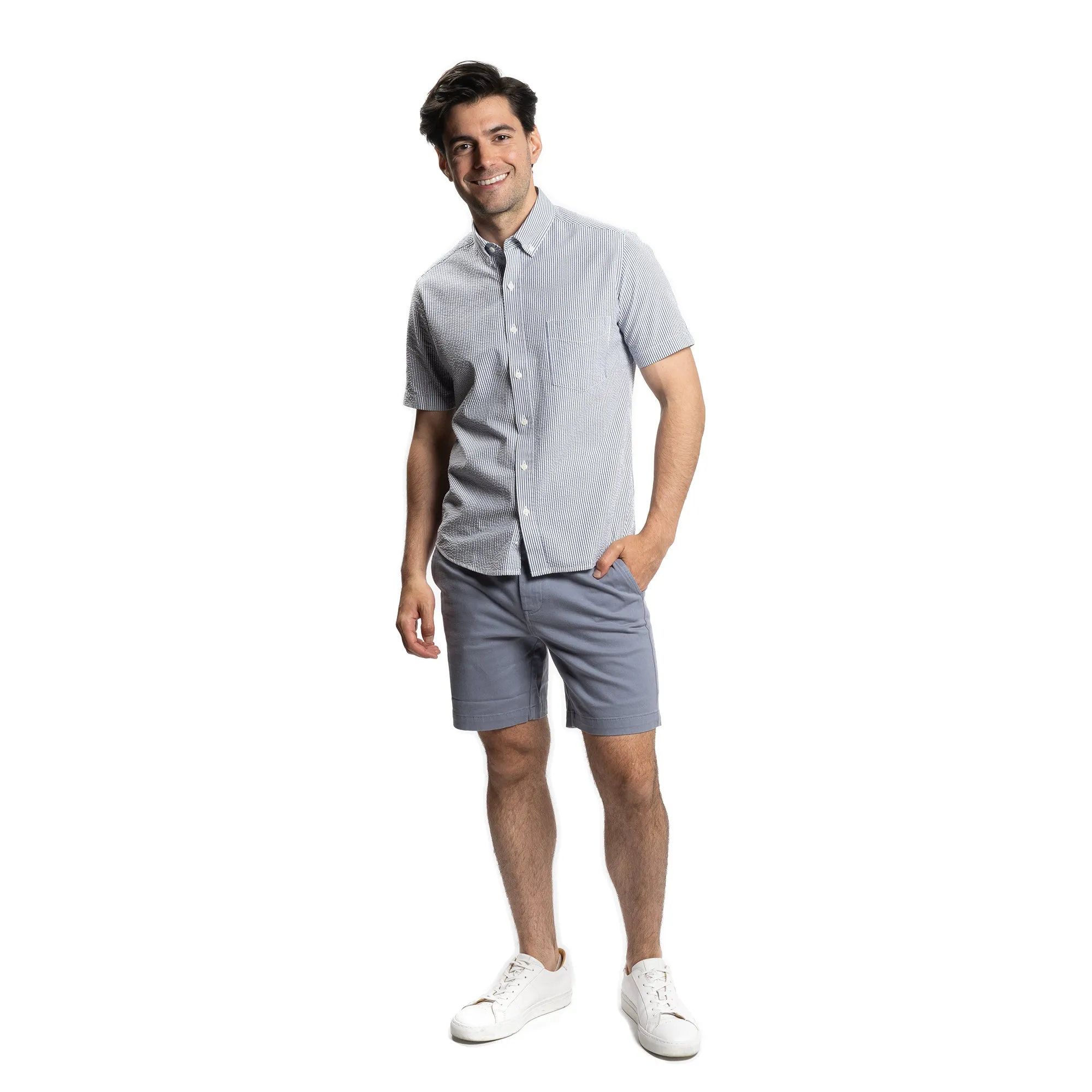 Seersucker Short Sleever - Navy Stripe